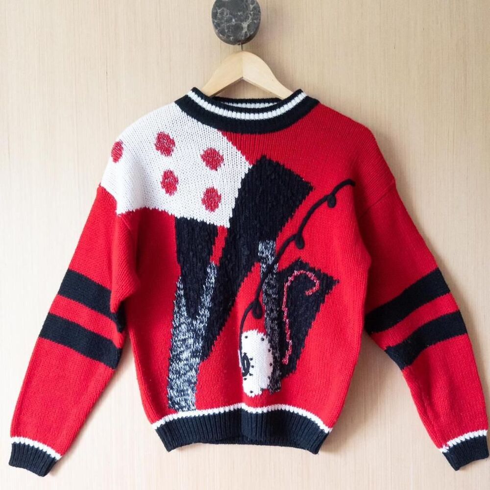 Vtg red sweater with geometric designs - Picture 1 of 5